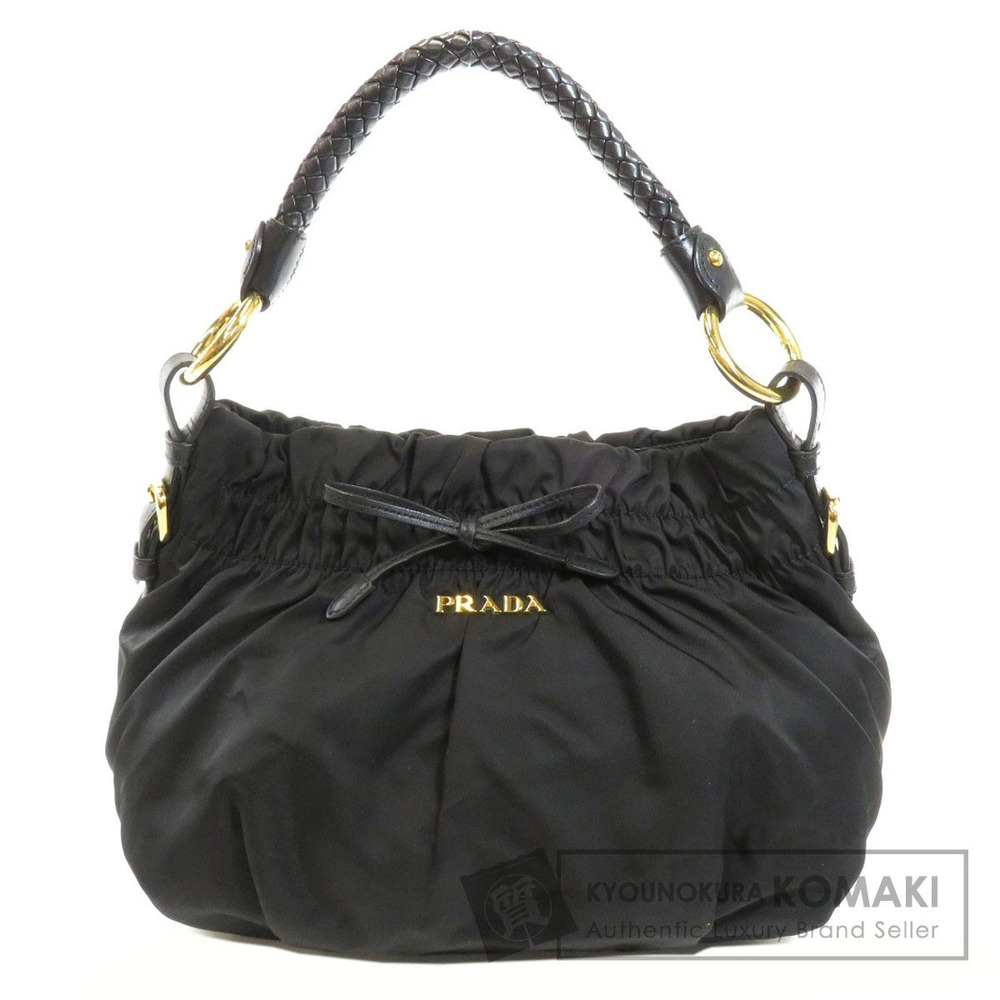 Prada Black Tessuto Bow Hobo Bag gathered